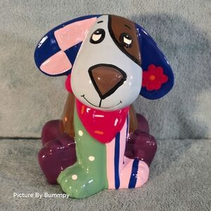 Dog Piggy Bank/figurine, often referred to as a "patchwork" or pop art style dog